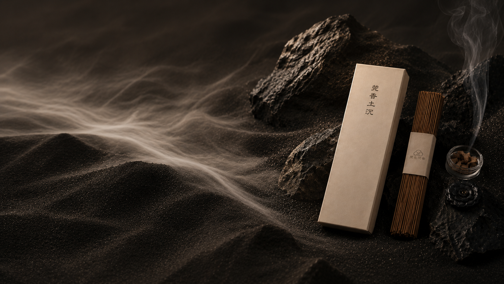Natural agarwood incense in a warm ritual setting